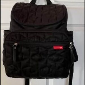 Skip Hop Black Quilted Backpack Diaper bag Roomy Black EUC